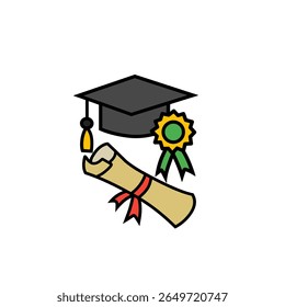 Graduação Cap Diploma Certificado Ícone Vetor
