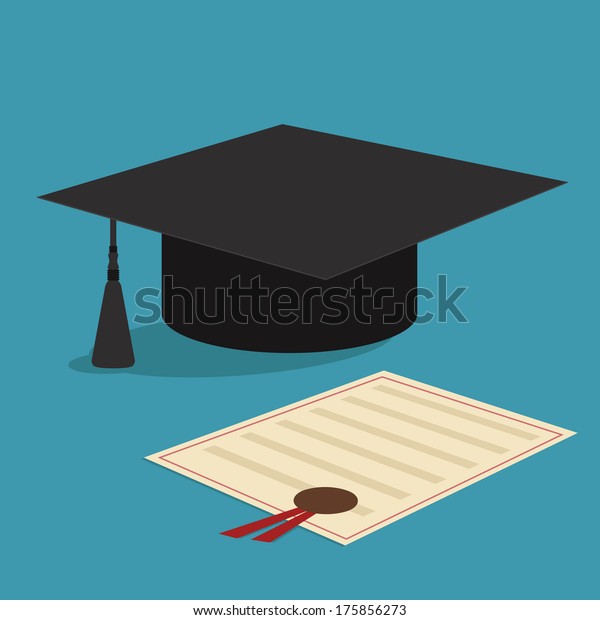 graduation cap and diploma certificate colorful flat style vector