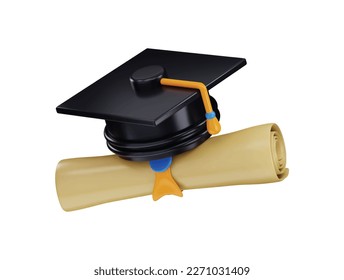 graduation cap with diploma certificate icon 3d rendering vector illustration