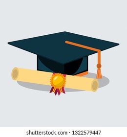 graduation cap and diploma certificate vector illustration