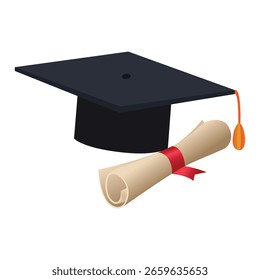 Gorra de graduación con diseño de Ilustración vectorial de certificado de diploma