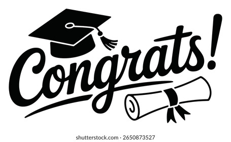 Graduation Cap and Diploma Congrats Typography