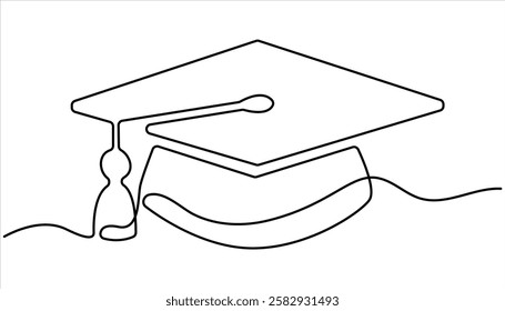 Graduation cap and diploma continuous one line drawing. hand drawn line art vector illustration of graduation hat. Continuous cap one line art drawing of graduation hat concept outline vector.