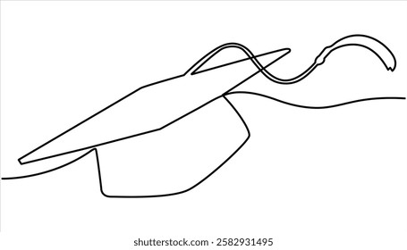 Graduation cap and diploma continuous one line drawing. hand drawn line art vector illustration of graduation hat. Continuous cap one line art drawing of graduation hat concept outline vector.