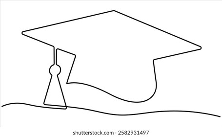 Graduation cap and diploma continuous one line drawing. hand drawn line art vector illustration of graduation hat. Continuous cap one line art drawing of graduation hat concept outline vector.