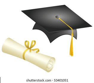 Graduation Cap and Diploma. Each element on separate layers for easy editing.
