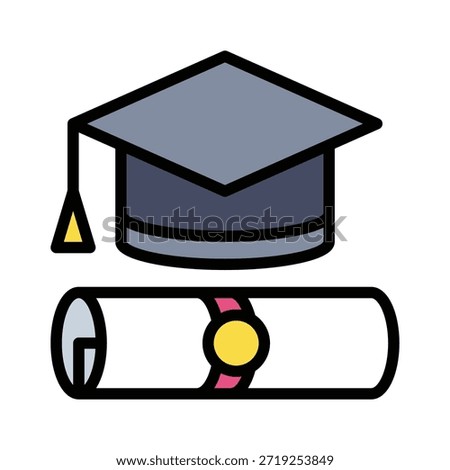 Graduation Cap Diploma Education Vector Illustration, Filled Style Icon.