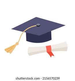 Graduation Cap Diploma Flat Illustration Stock Vector (Royalty Free ...