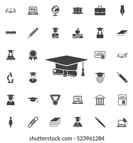 graduation cap and diploma icon. Education set of icons