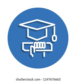 graduation cap and diploma icon. Element of education for mobile concept and web apps icon. Thin line icon with shadow in badge for website design and development, app development on white background