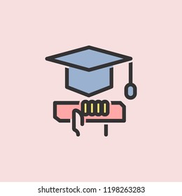 graduation cap and diploma icon. Element of color education for mobile concept and web apps illustration. Thin line icon for website design and development, app development