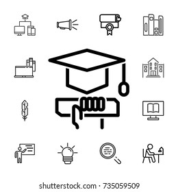 graduation cap and diploma icon on the white background. set of education icons