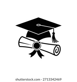 Gorra de graduación e icono de diploma que representa el logro académico