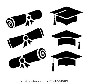 Graduation Cap und Diplom-Symbolsatz, Vektorgrafik