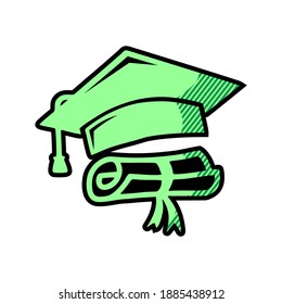 Graduation cap and diploma icon simple vector sign and modern symbol