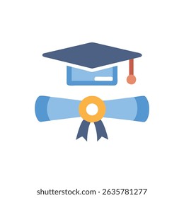 Boné de graduação e símbolo do ícone do diploma para realização acadêmica