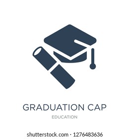graduation cap and diploma icon vector on white background, graduation cap and diploma trendy filled icons from Education collection, graduation cap and diploma vector illustration
