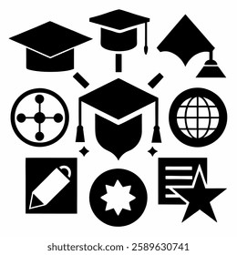 graduation cap and diploma icons on white background