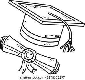 Graduation Cap and Diploma Isolated Coloring Page