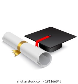 graduation cap diploma isolated on a white background 