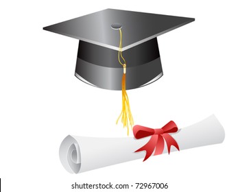 graduation cap diploma isolated on a white background