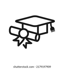 graduation cap and diploma line icon. vector illustration