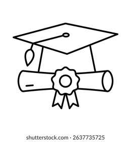 Graduation Cap and Diploma Line Icon. E-learning, Education, Teaching, Online Study Icons Editable Stroke Vector Illustration