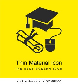 Graduation cap and diploma with a mouse bright yellow material minimal icon or logo design