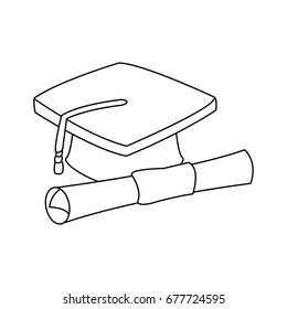 graduation cap and diploma rolled finish education symbol