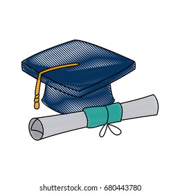 graduation cap and diploma rolled finish education symbol