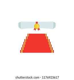 Graduation cap and diploma rolled scroll flat design icon. Finish education symbol. Graduate hat and scroll vector illustration isolated on white. Graduation icon