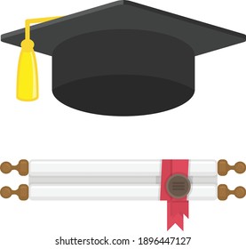 Graduationsmütze und Diplom Rollwalze. Beenden Sie das Bildungssymbol. Abitur, Bildungskonzept. 