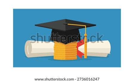 Graduation cap and diploma scroll education success