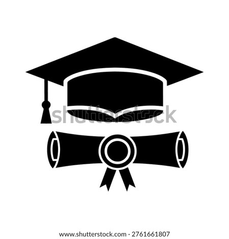 Graduation cap and diploma scroll icon. Academic mortarboard and certificate for education or university success
