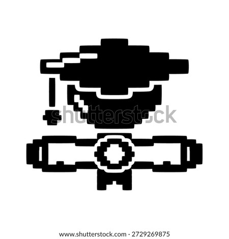 Graduation cap and diploma scroll pixel art. The concept of decorate congratulation for school graduates. Design element for t-shirt, flyer, invitation, greeting card. Illustration, vector