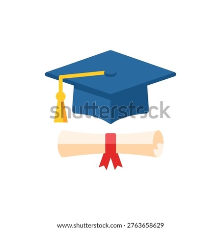 Graduation cap and diploma scroll, symbols of academic achievement, education success, and graduation ceremonies. Diploma, graduation cap, degree, celebrate success.