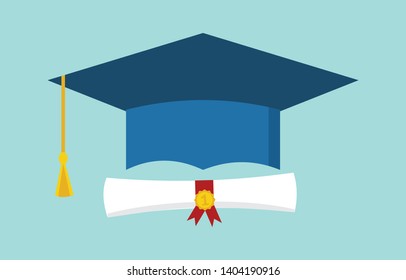 Graduation cap with diploma scroll vector