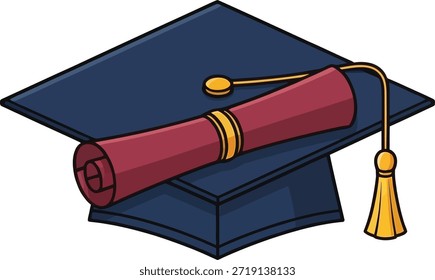 Graduation Cap und Diplom Scroll Vektorgrafik für akademischen Erfolg und Beginn.
