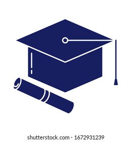graduation cap and diploma, silhouette style icon vector illustration design