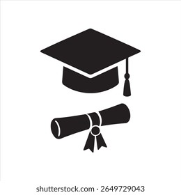 Graduation cap

 and diploma silhouette  vector illustration on white background.