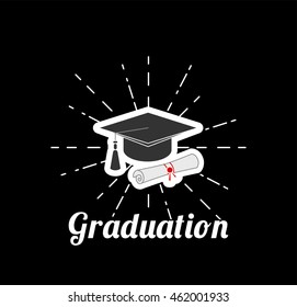 Graduation cap and diploma. Vector