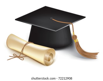 Graduation Cap And Diploma. Vector