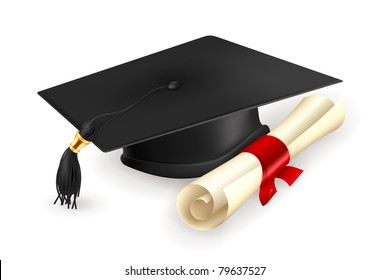 Graduation Cap And Diploma, Vector