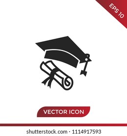 Graduation cap and Diploma vector icon