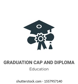 Graduation cap and diploma vector icon on white background. Flat vector graduation cap and diploma icon symbol sign from modern education collection for mobile concept and web apps design.