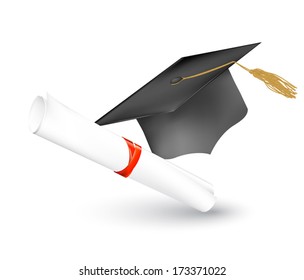 Graduation cap and diploma. vector illustration.