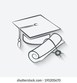 Graduation cap and diploma - vector illustration. eps 10