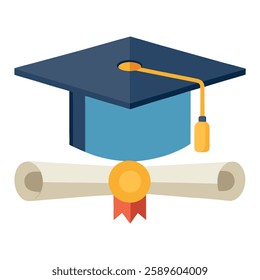 Graduation cap and diploma vector illustration.