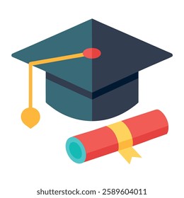 Graduation cap and diploma vector illustration.