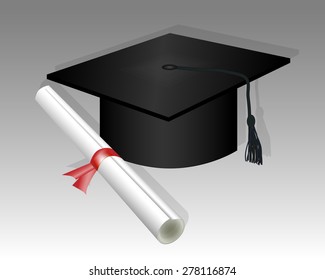 Graduation cap and diploma. Vector illustration
